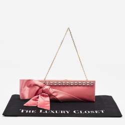 Valentino Pink Satin Crystal Embellished Bow Chain Clutch