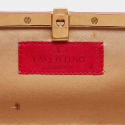 Valentino Pink Satin Crystal Embellished Bow Chain Clutch