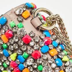 Pre Owned Valentino Beige Leather Multicolor Embellished Small Rockstud Glam Lock Flap Bag