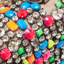 Pre Owned Valentino Beige Leather Multicolor Embellished Small Rockstud Glam Lock Flap Bag