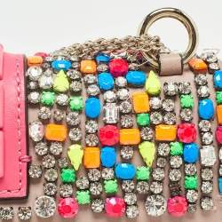 Pre Owned Valentino Beige Leather Multicolor Embellished Small Rockstud Glam Lock Flap Bag