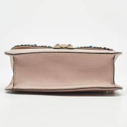 Pre Owned Valentino Beige Leather Multicolor Embellished Small Rockstud Glam Lock Flap Bag