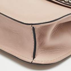 Pre Owned Valentino Beige Leather Multicolor Embellished Small Rockstud Glam Lock Flap Bag