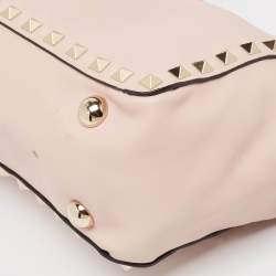 Pre Owned Valentino Light Pink Leather Mini Rockstud Trapeze Tote