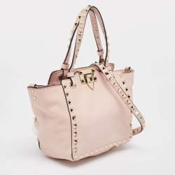 Pre Owned Valentino Light Pink Leather Mini Rockstud Trapeze Tote