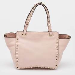 Pre Owned Valentino Light Pink Leather Mini Rockstud Trapeze Tote