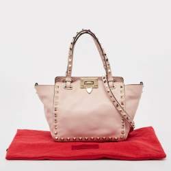 Pre Owned Valentino Light Pink Leather Mini Rockstud Trapeze Tote