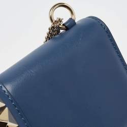 Pre Owned Valentino Blue Leather Large Glam Lock Chain Shoulder Bag