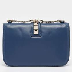 Pre Owned Valentino Blue Leather Large Glam Lock Chain Shoulder Bag