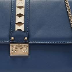 Pre Owned Valentino Blue Leather Large Glam Lock Chain Shoulder Bag