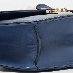 Pre Owned Valentino Blue Leather Large Glam Lock Chain Shoulder Bag