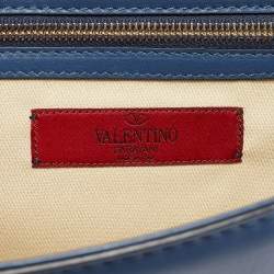 Pre Owned Valentino Blue Leather Large Glam Lock Chain Shoulder Bag