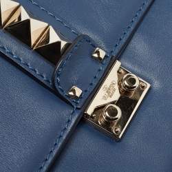 Pre Owned Valentino Blue Leather Large Glam Lock Chain Shoulder Bag