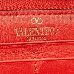 Valentino Red Leather Rockstud Zip Around Continental Wallet