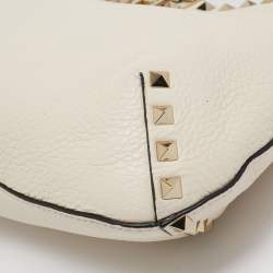 Pre Owned Valentino Off White Leather Rockstud Hobo