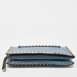 Pre Owned Valentino Blue Leather Flap Rockstud Clutch