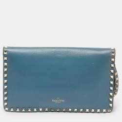 Pre Owned Valentino Blue Leather Flap Rockstud Clutch