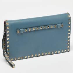 Pre Owned Valentino Blue Leather Flap Rockstud Clutch