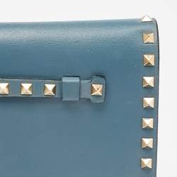 Pre Owned Valentino Blue Leather Flap Rockstud Clutch