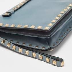 Pre Owned Valentino Blue Leather Flap Rockstud Clutch