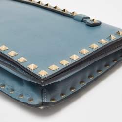 Pre Owned Valentino Blue Leather Flap Rockstud Clutch