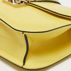 Pre Owned Valentino Yellow Leather Small Rockstud Glam Lock Flap Bag