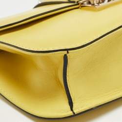 Pre Owned Valentino Yellow Leather Small Rockstud Glam Lock Flap Bag