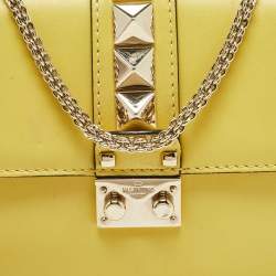 Pre Owned Valentino Yellow Leather Small Rockstud Glam Lock Flap Bag