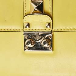 Pre Owned Valentino Yellow Leather Small Rockstud Glam Lock Flap Bag