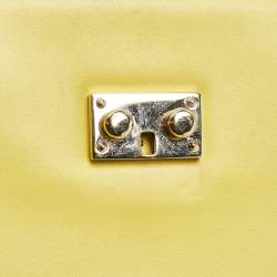 Pre Owned Valentino Yellow Leather Small Rockstud Glam Lock Flap Bag