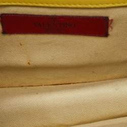 Pre Owned Valentino Yellow Leather Small Rockstud Glam Lock Flap Bag