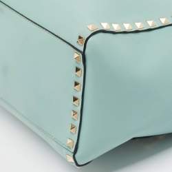 Pre Owned Valentino Light Blue Leather Medium Rockstud Trapeze Tote