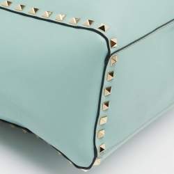 Pre Owned Valentino Light Blue Leather Medium Rockstud Trapeze Tote