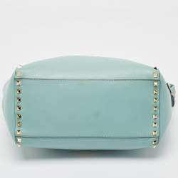 Pre Owned Valentino Light Blue Leather Medium Rockstud Trapeze Tote