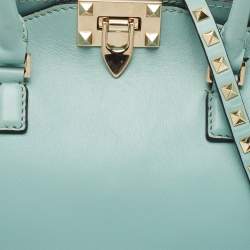 Pre Owned Valentino Light Blue Leather Medium Rockstud Trapeze Tote