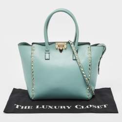 Pre Owned Valentino Light Blue Leather Medium Rockstud Trapeze Tote