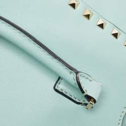 Pre Owned Valentino Light Blue Leather Medium Rockstud Trapeze Tote