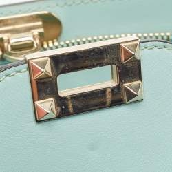 Pre Owned Valentino Light Blue Leather Medium Rockstud Trapeze Tote