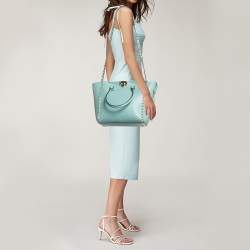 Pre Owned Valentino Light Blue Leather Medium Rockstud Trapeze Tote