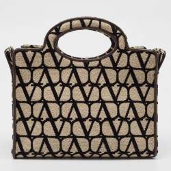 Pre Owned Valentino Black/Off White Iconographe Canvas and Leather Small Le Troisième Tote