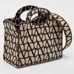 Pre Owned Valentino Black/Off White Iconographe Canvas and Leather Small Le Troisième Tote