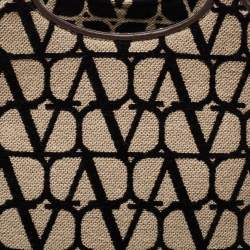 Pre Owned Valentino Black/Off White Iconographe Canvas and Leather Small Le Troisième Tote