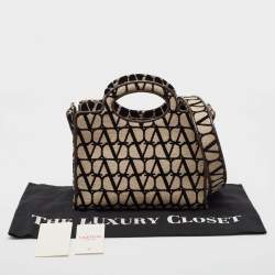 Pre Owned Valentino Black/Off White Iconographe Canvas and Leather Small Le Troisième Tote