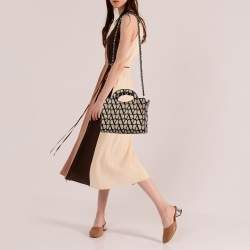 Pre Owned Valentino Black/Off White Iconographe Canvas and Leather Small Le Troisième Tote