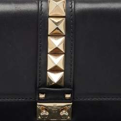 Pre Owned Valentino Black Leather Medium Rockstud Glam Lock Flap Bag