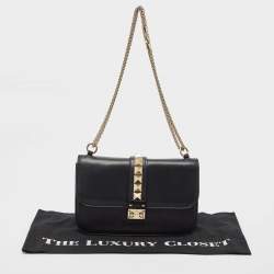 Pre Owned Valentino Black Leather Medium Rockstud Glam Lock Flap Bag