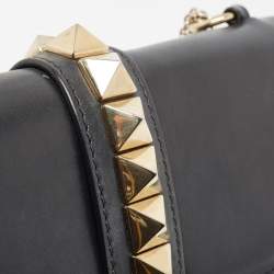 Pre Owned Valentino Black Leather Medium Rockstud Glam Lock Flap Bag