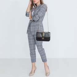 Pre Owned Valentino Black Leather Medium Rockstud Glam Lock Flap Bag