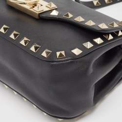 Pre Owned Valentino Black Leather Rockstud Flap Camera Shoulder Bag