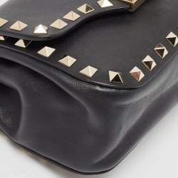 Pre Owned Valentino Black Leather Rockstud Flap Camera Shoulder Bag